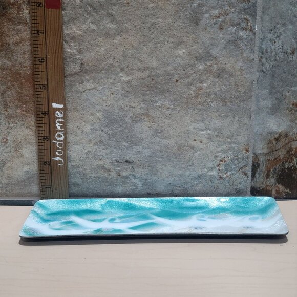 Vintage Enamel Rectangular Dish With Wave and Crane Motifs - Picture 7 of 8